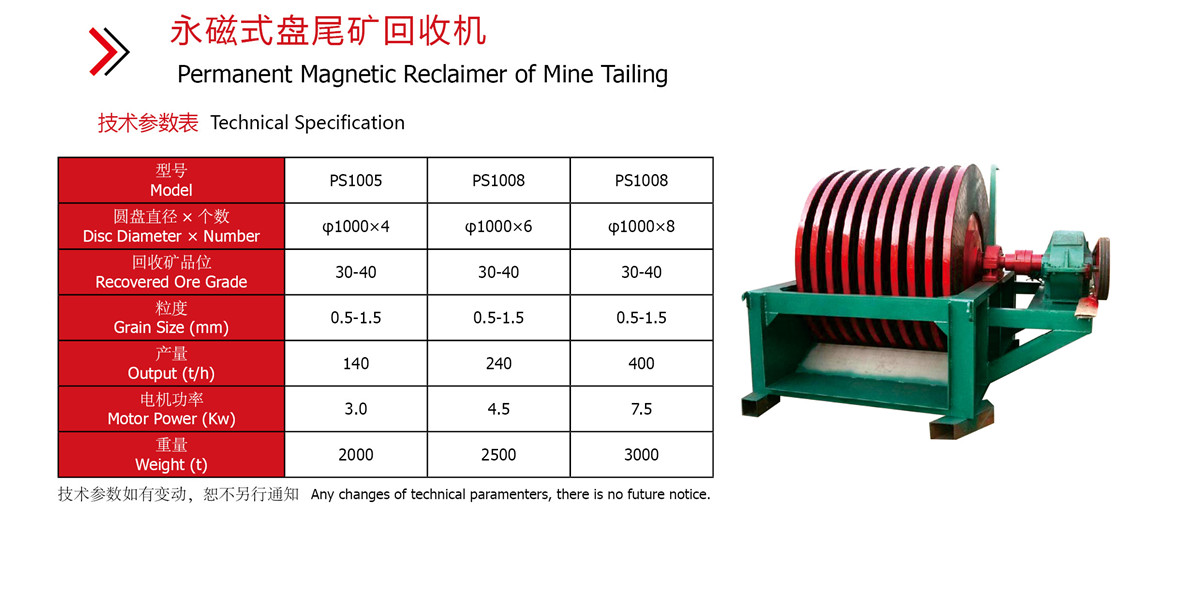 Permanent Magnetic Reclaimer of Mine Tailing